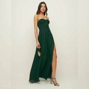 NWOT Reformation Leilani Dress in Forest Green Strapless Maxi Bridal Size 2